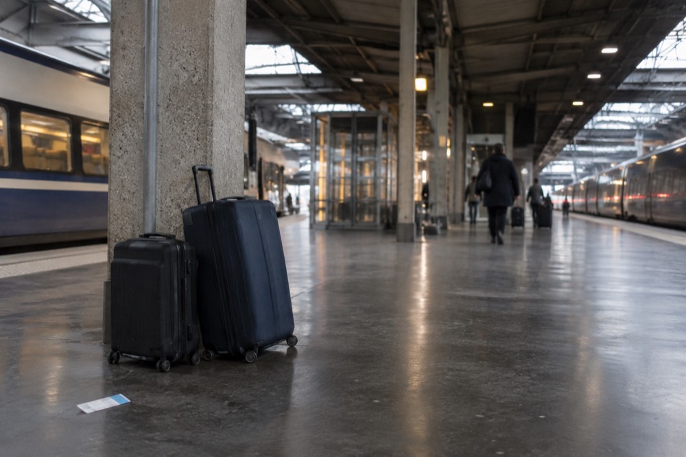 Suitcases on the main concourse of Gare Montparnasse in Paris