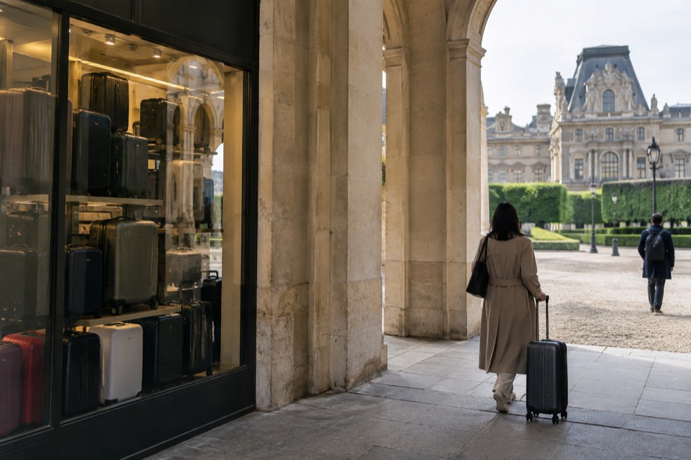 Luggage storage shop front near the Louvre museum