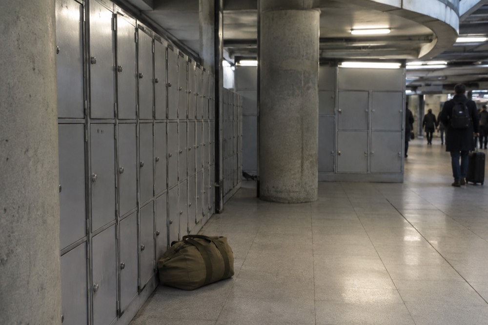 Inside of a secure luggage storage locker room